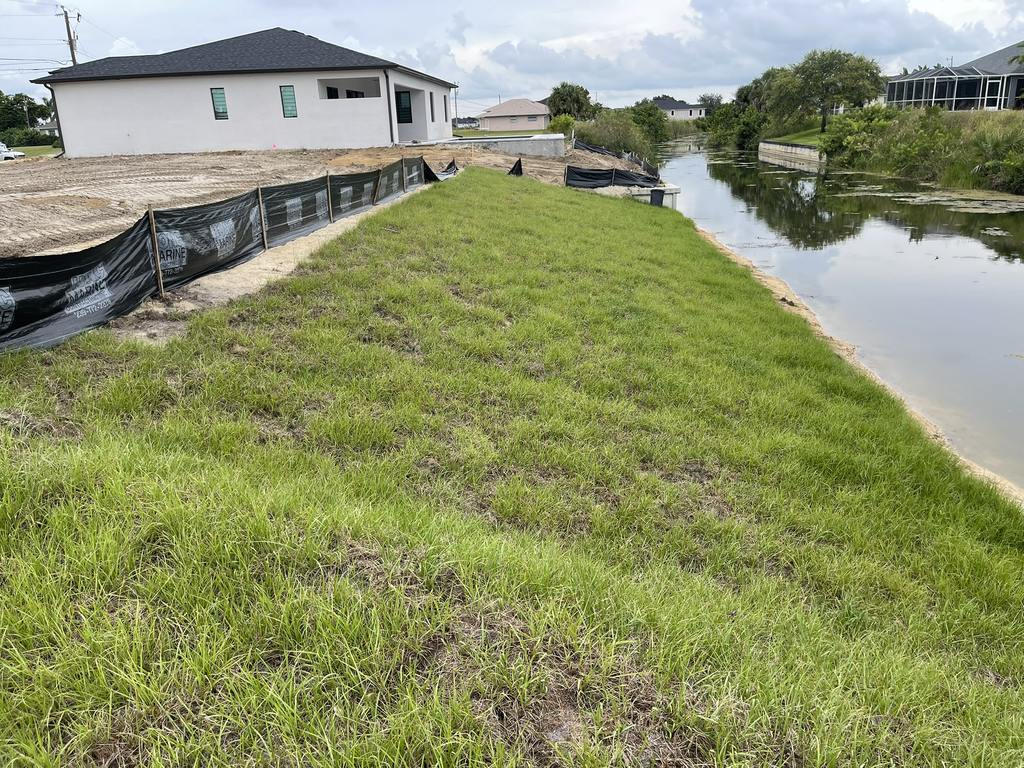 A newly installed sloped bank in Cape Coral.